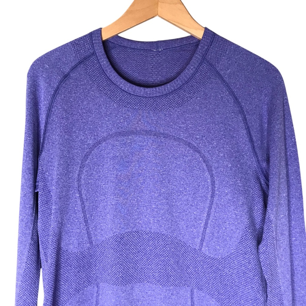 Size 10 Lululemon Swiftly Tech Long Sleeve Crew Heathered Power Purple Shirt Top - Picture 4 of 12